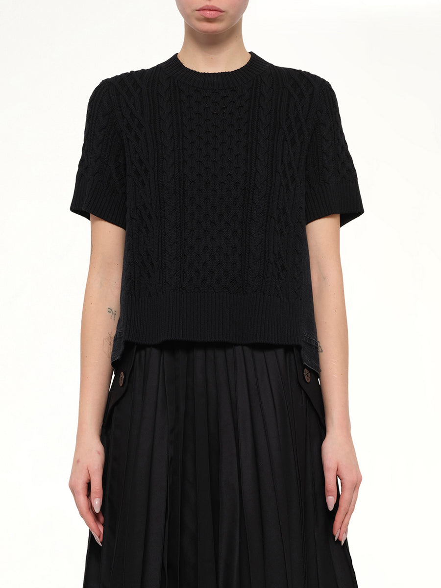 Denim x Cotton Knit Sweater in Black