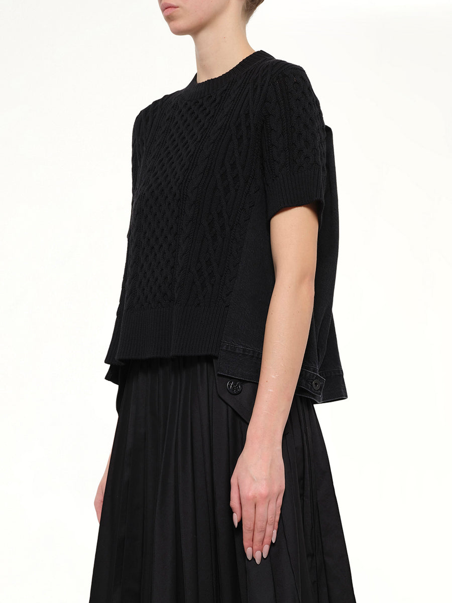 Denim x Cotton Knit Sweater in Black