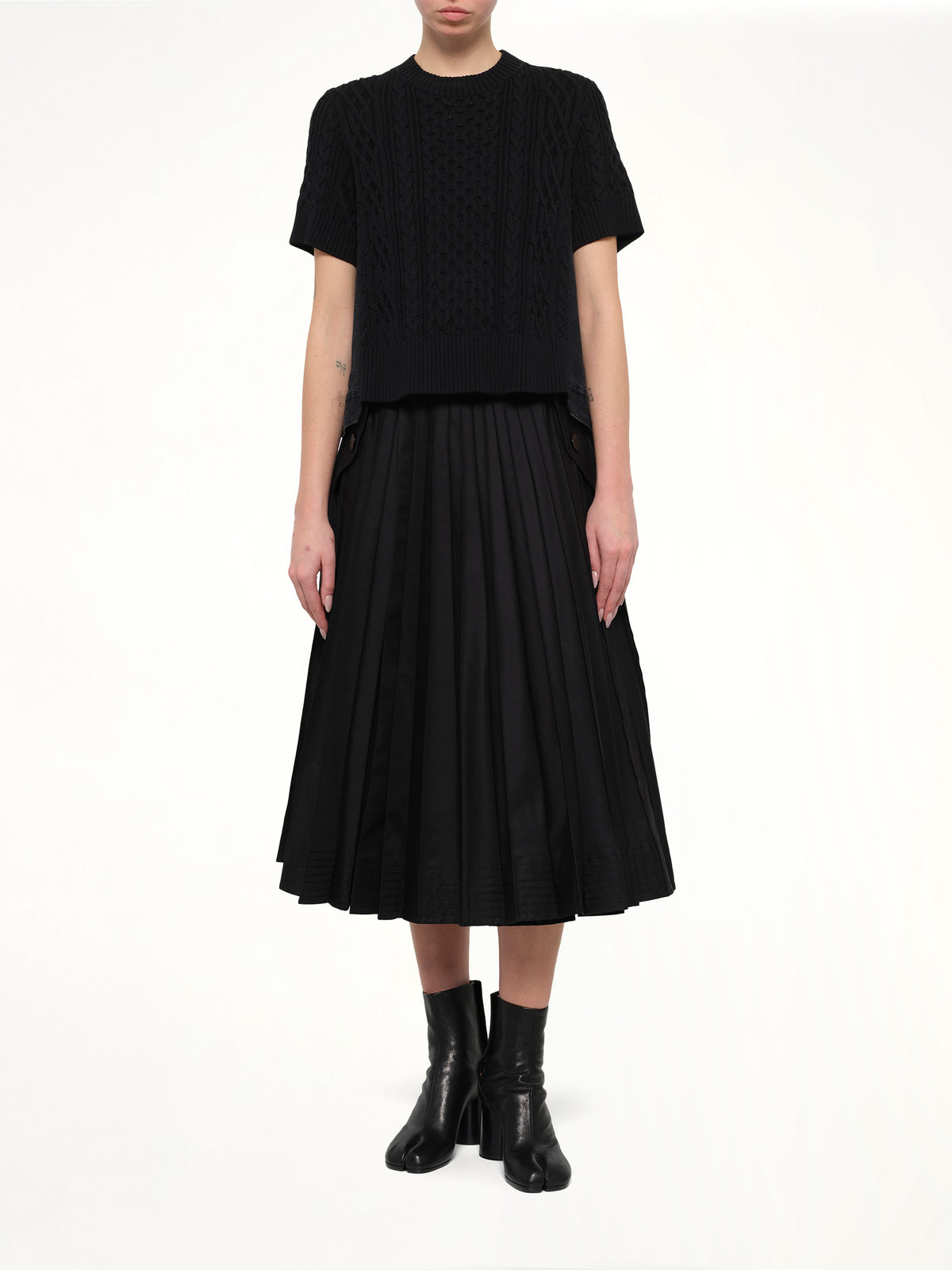 Denim x Cotton Knit Sweater in Black