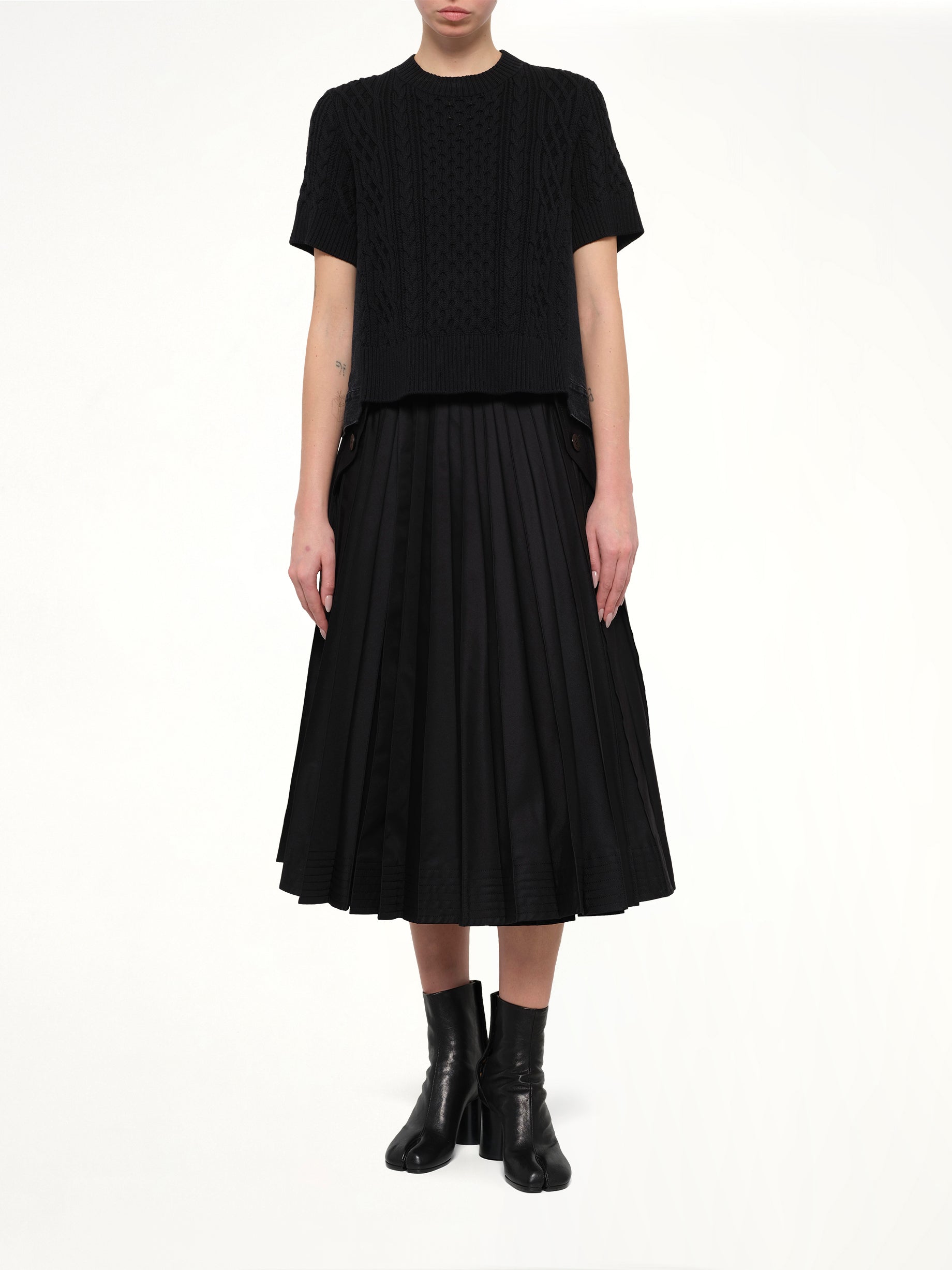 Denim x Cotton Knit Sweater in Black