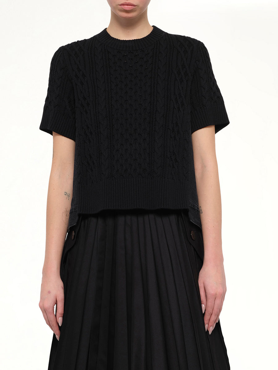 Denim x Cotton Knit Sweater in Black