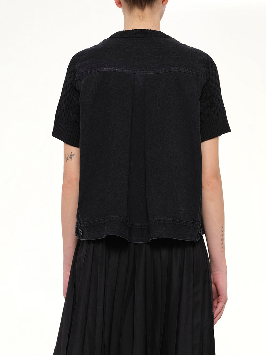 Denim x Cotton Knit Sweater in Black