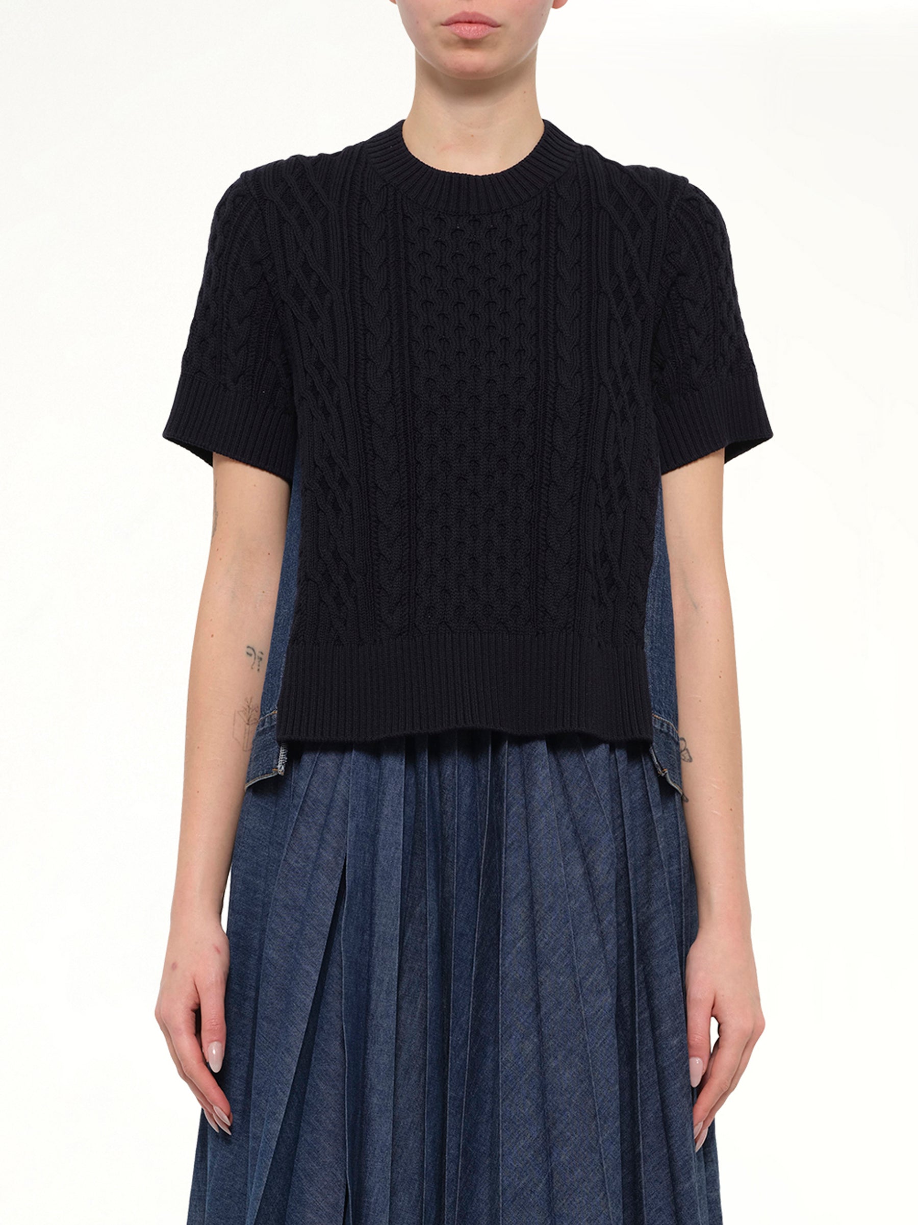 Denim x Cotton Knit Sweater in Navy