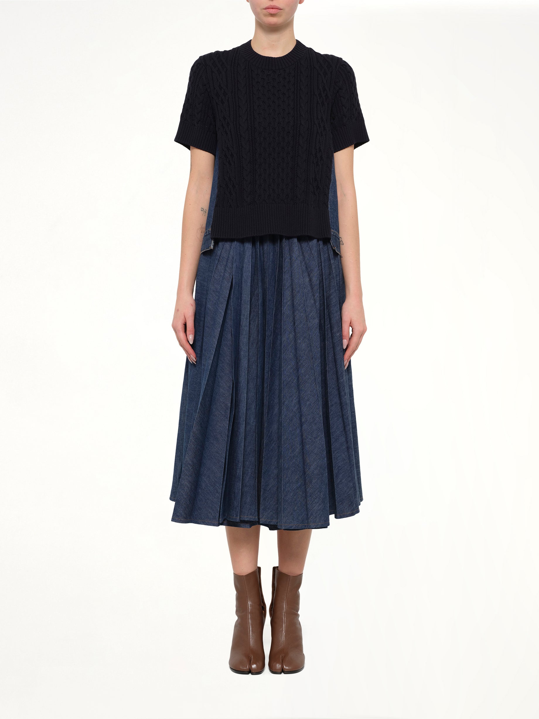 Denim x Cotton Knit Sweater in Navy