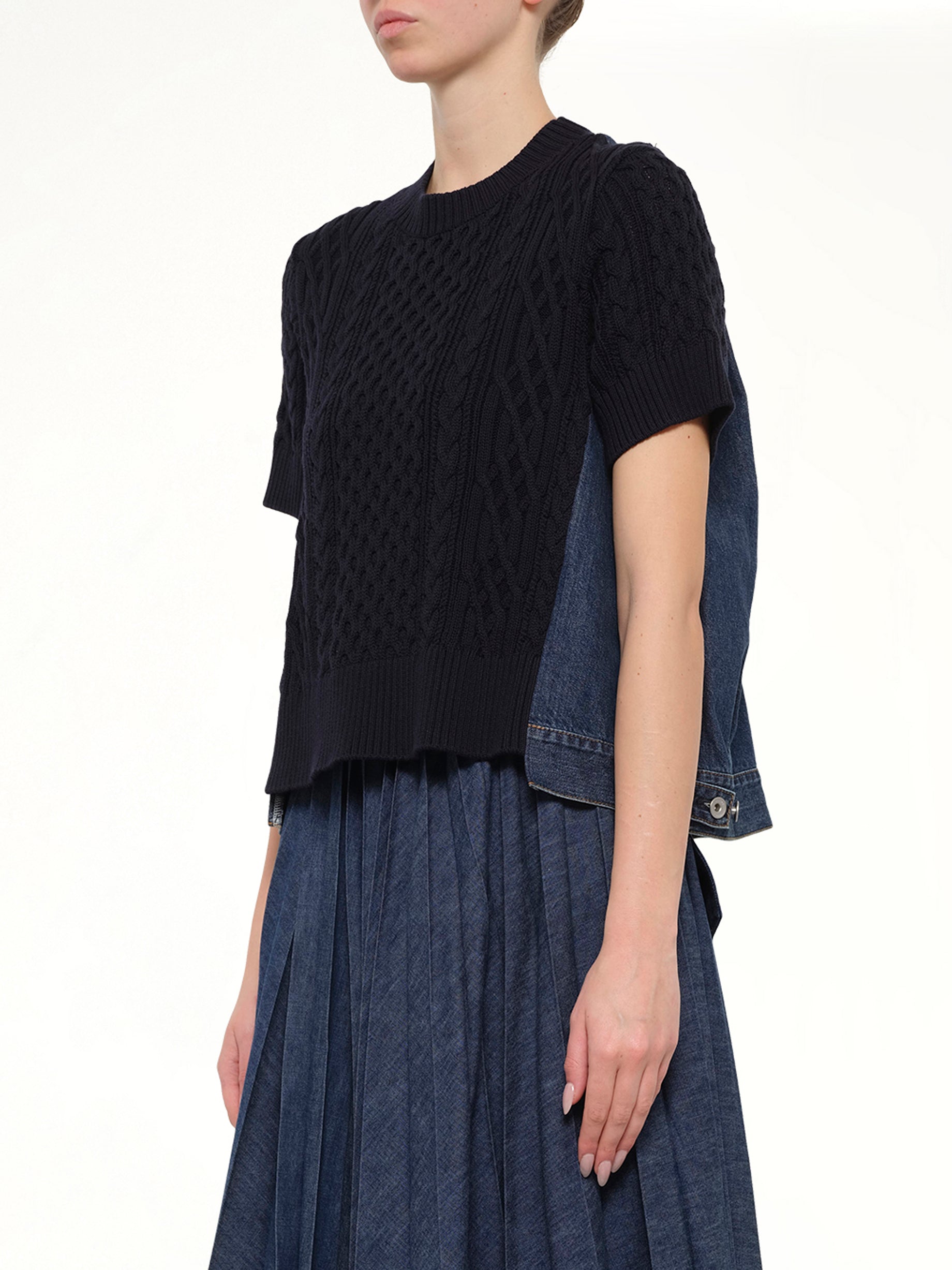 Denim x Cotton Knit Sweater in Navy