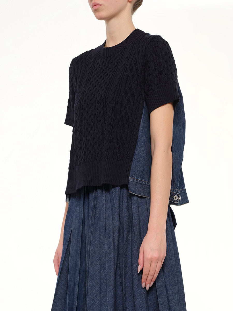 Denim x Cotton Knit Sweater in Navy