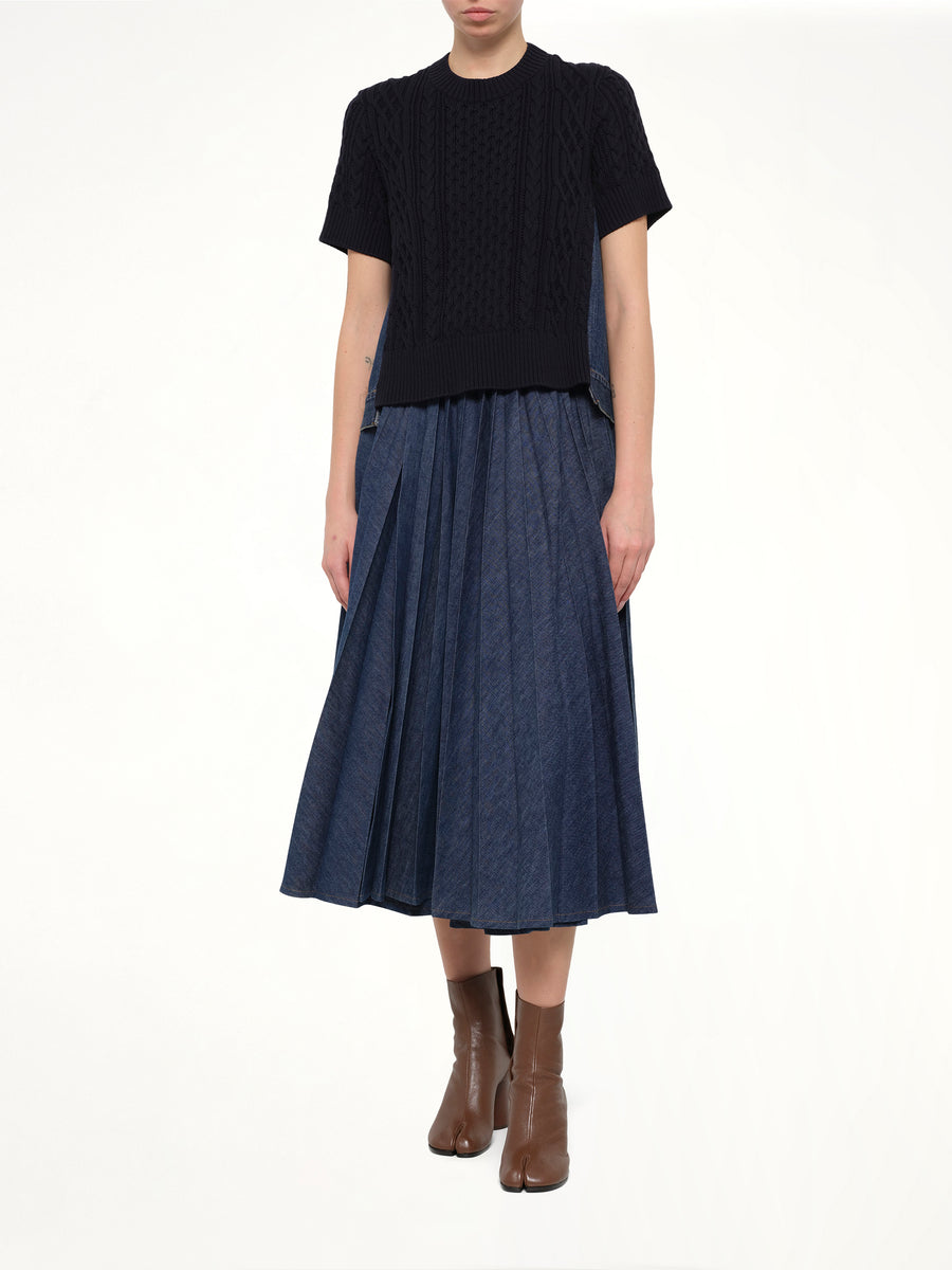 Denim x Cotton Knit Sweater in Navy