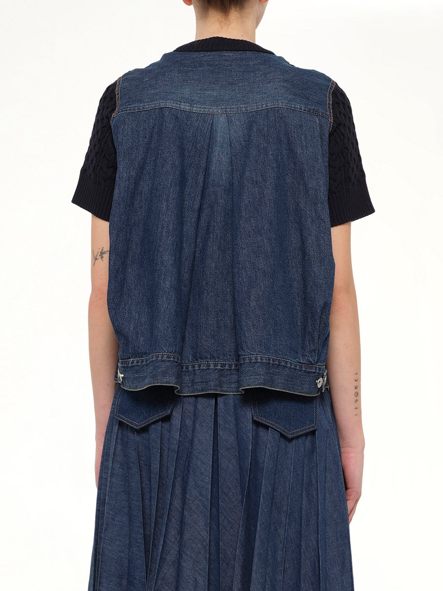 Denim x Cotton Knit Sweater in Navy