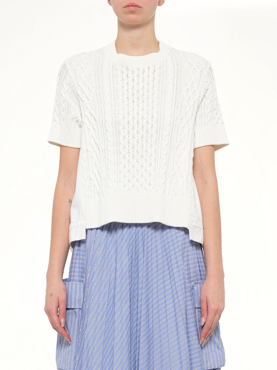 Denim x Cotton Knit Sweater in Off White