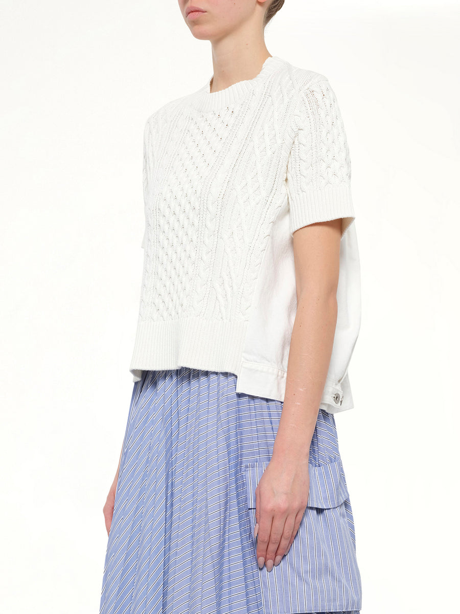 Denim x Cotton Knit Sweater in Off White