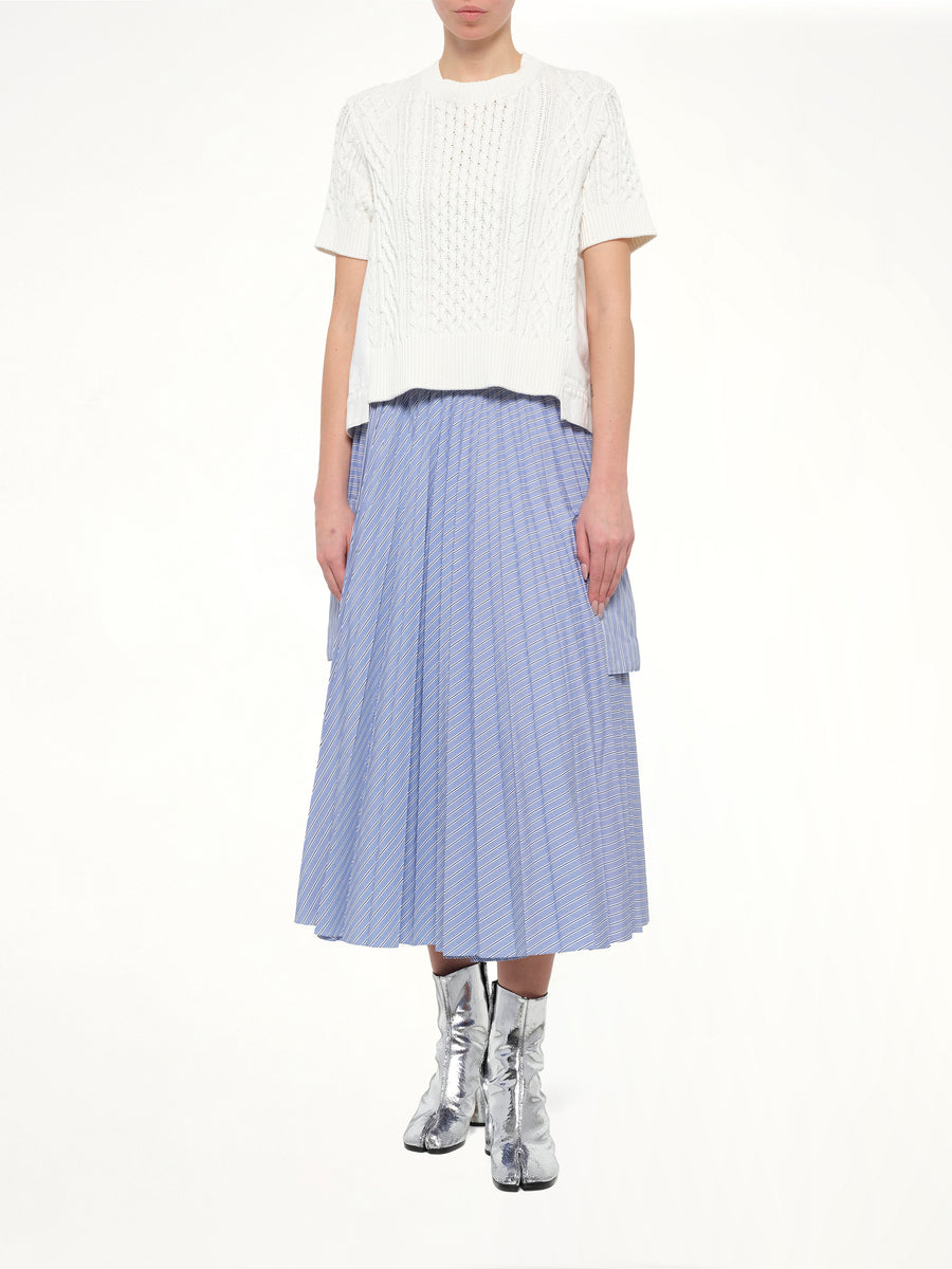 Denim x Cotton Knit Sweater in Off White
