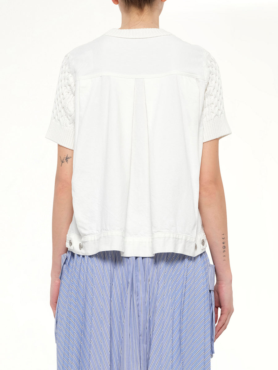 Denim x Cotton Knit Sweater in Off White