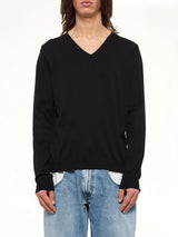 V-Neck Knit Sweater in Black