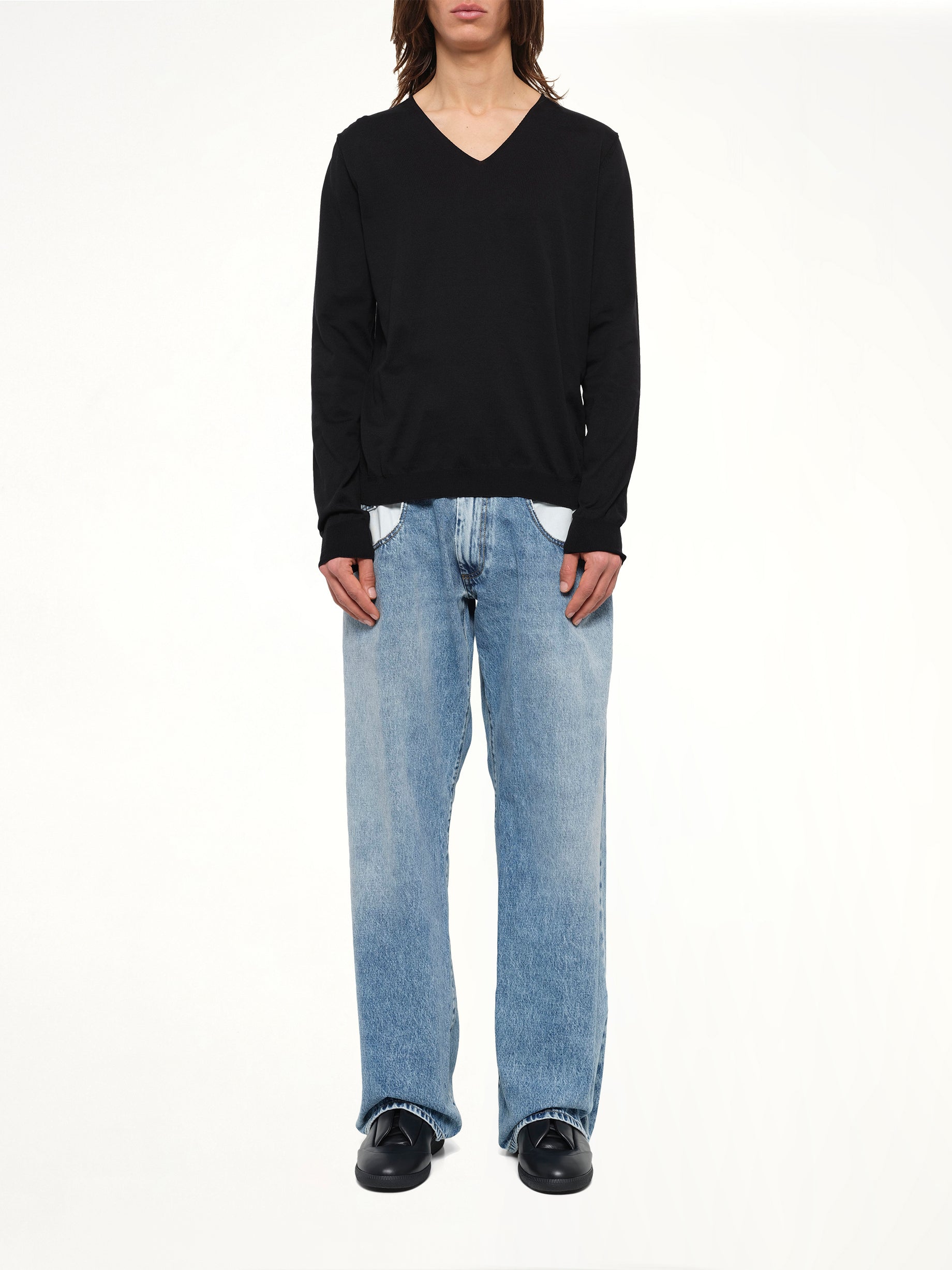 V-Neck Knit Sweater in Black