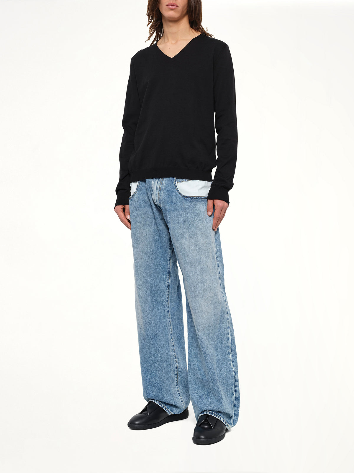 V-Neck Knit Sweater in Black