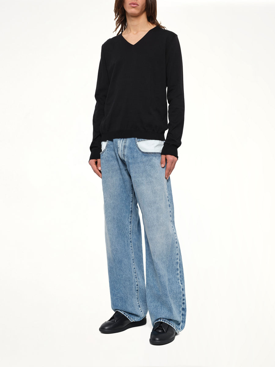 V-Neck Knit Sweater in Black