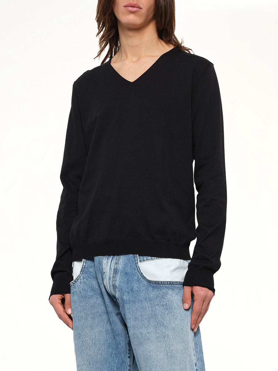 V-Neck Knit Sweater in Black