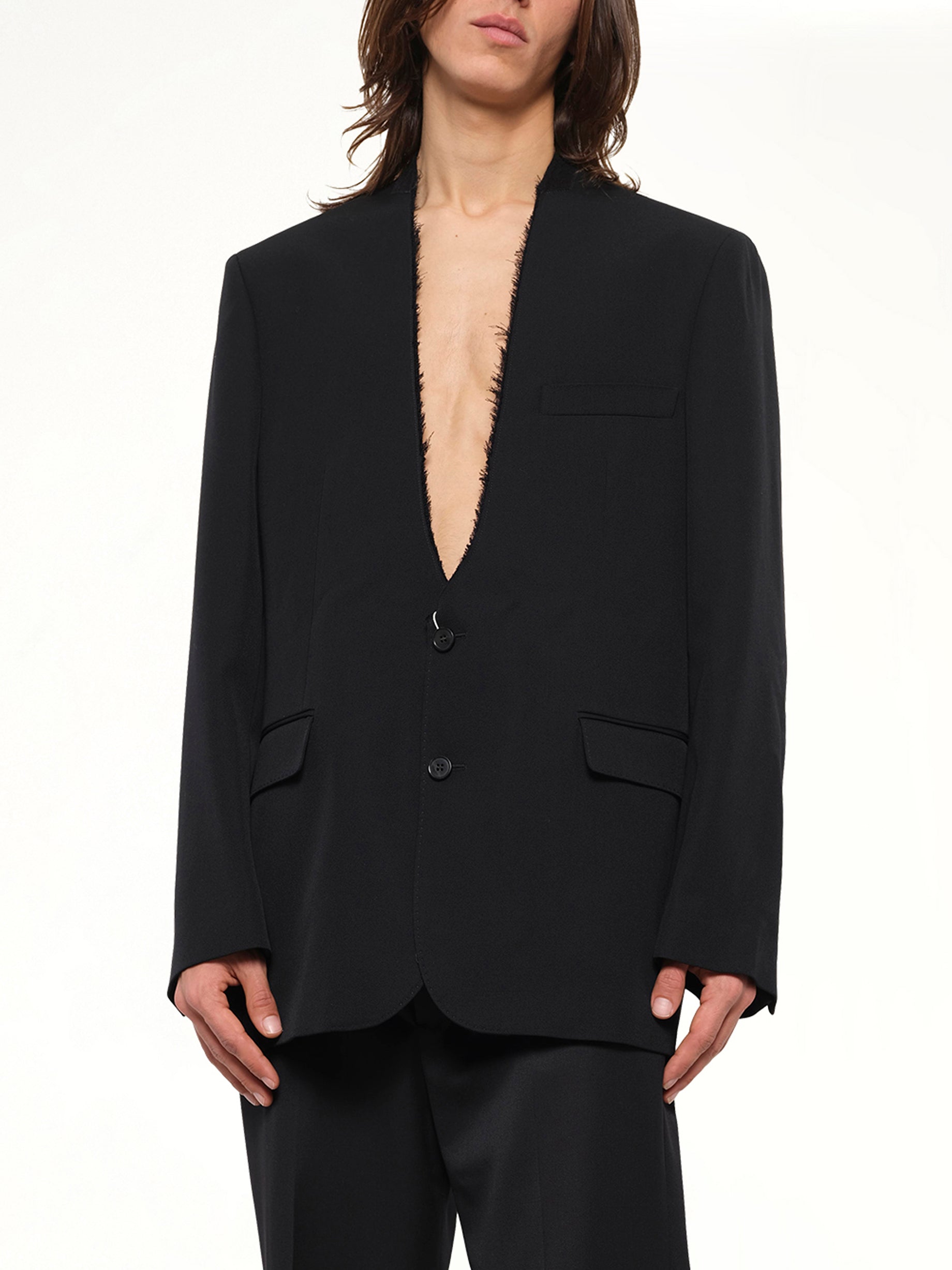 Foldable Collar Blazer in Black