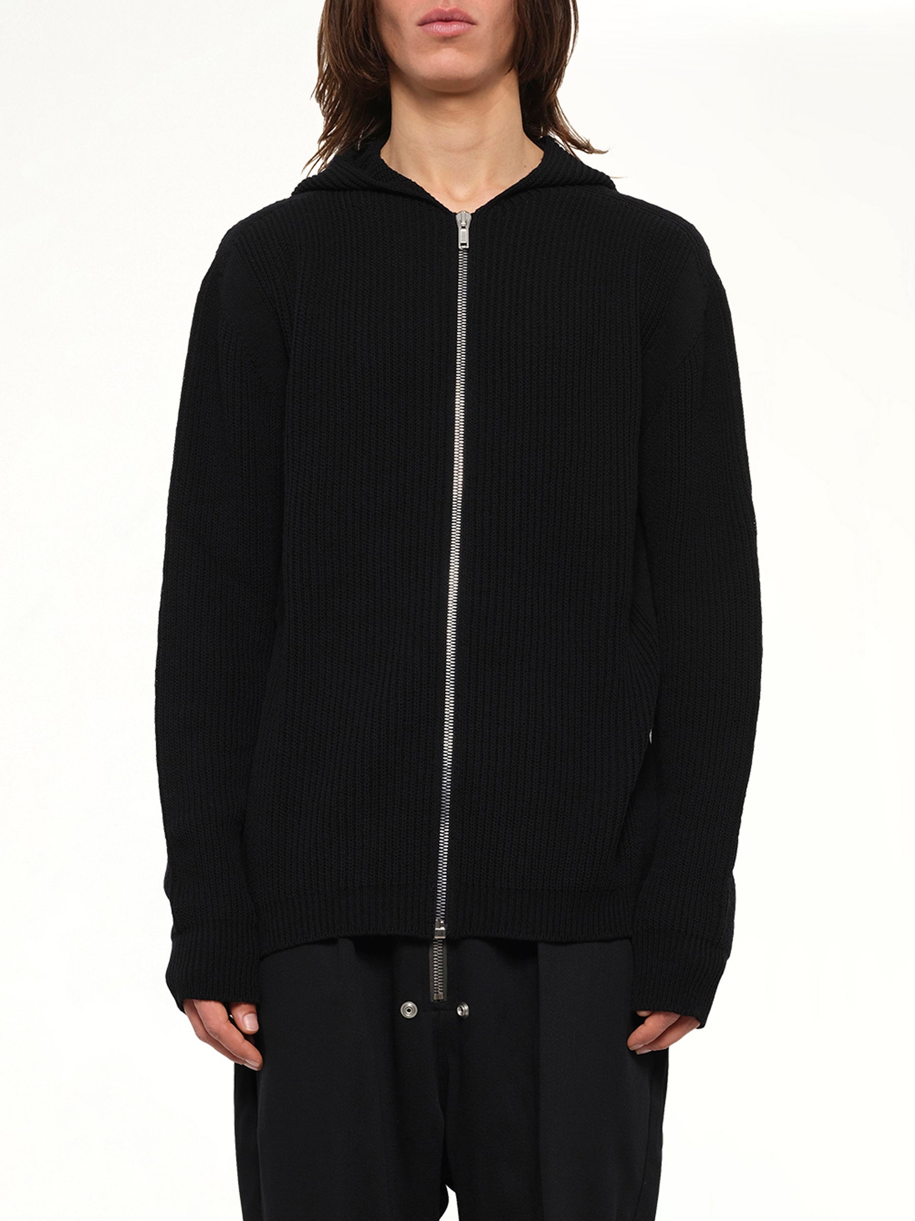 Heavy Wool Zipped Hoodie in Black