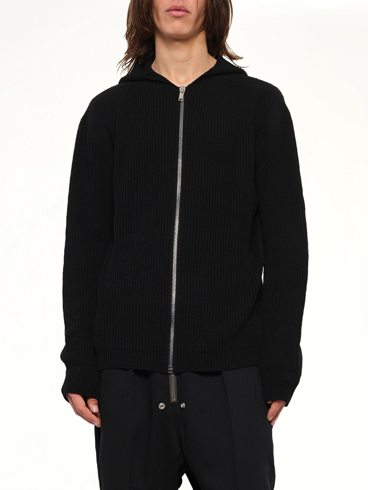 Heavy Wool Zipped Hoodie in Black