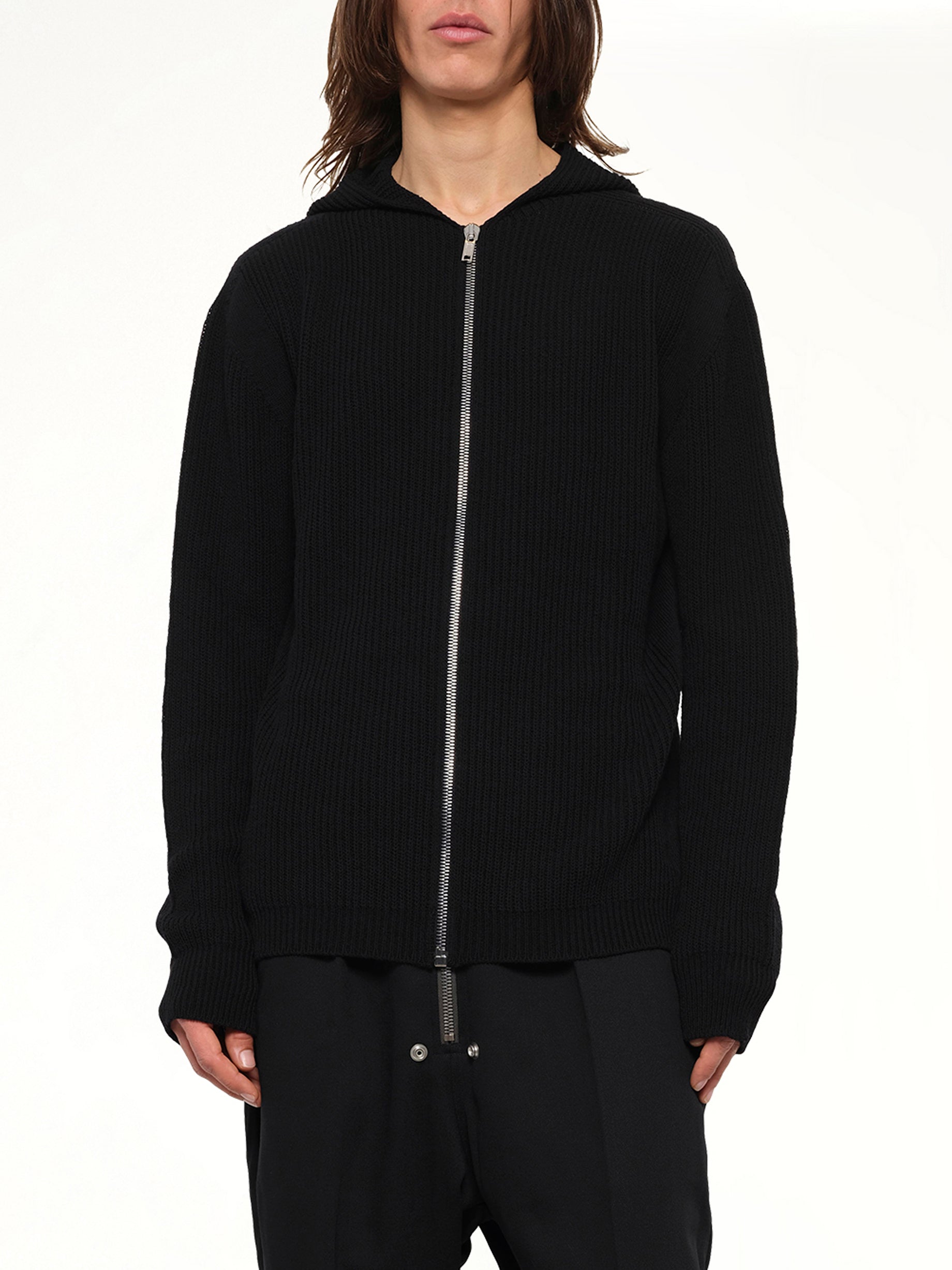 Heavy Wool Zipped Hoodie in Black