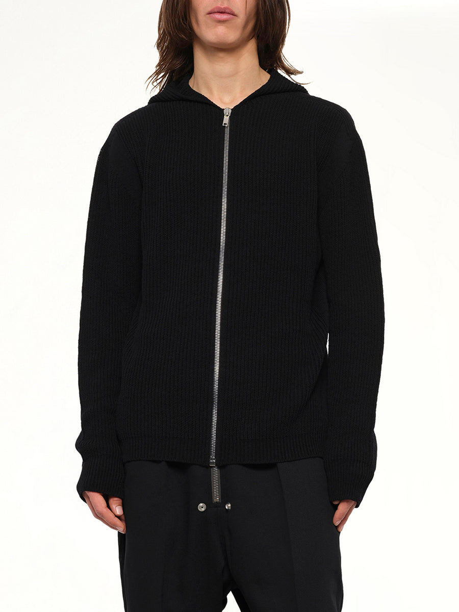 Heavy Wool Zipped Hoodie in Black