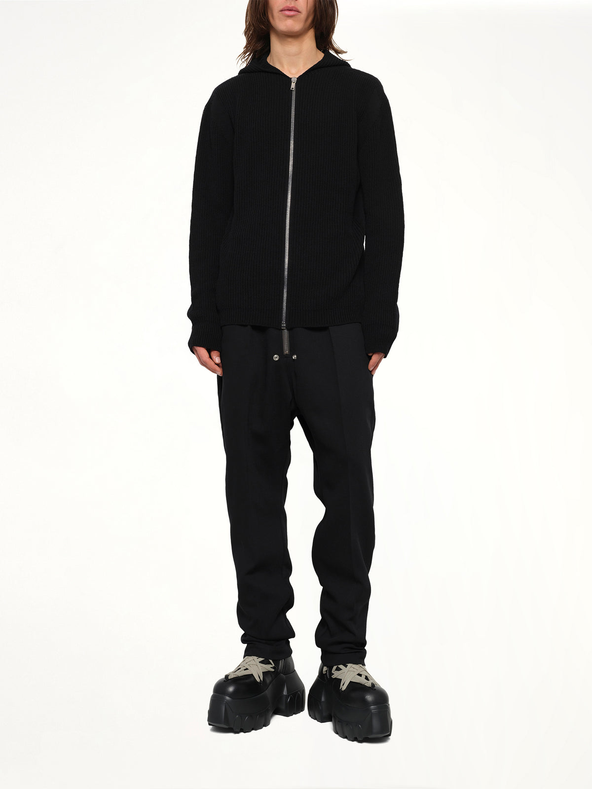 Heavy Wool Zipped Hoodie in Black