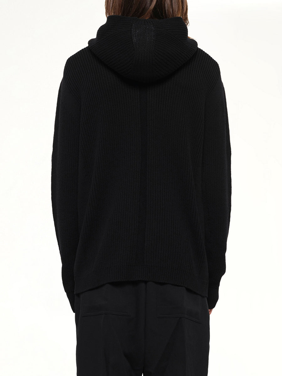 Heavy Wool Zipped Hoodie in Black