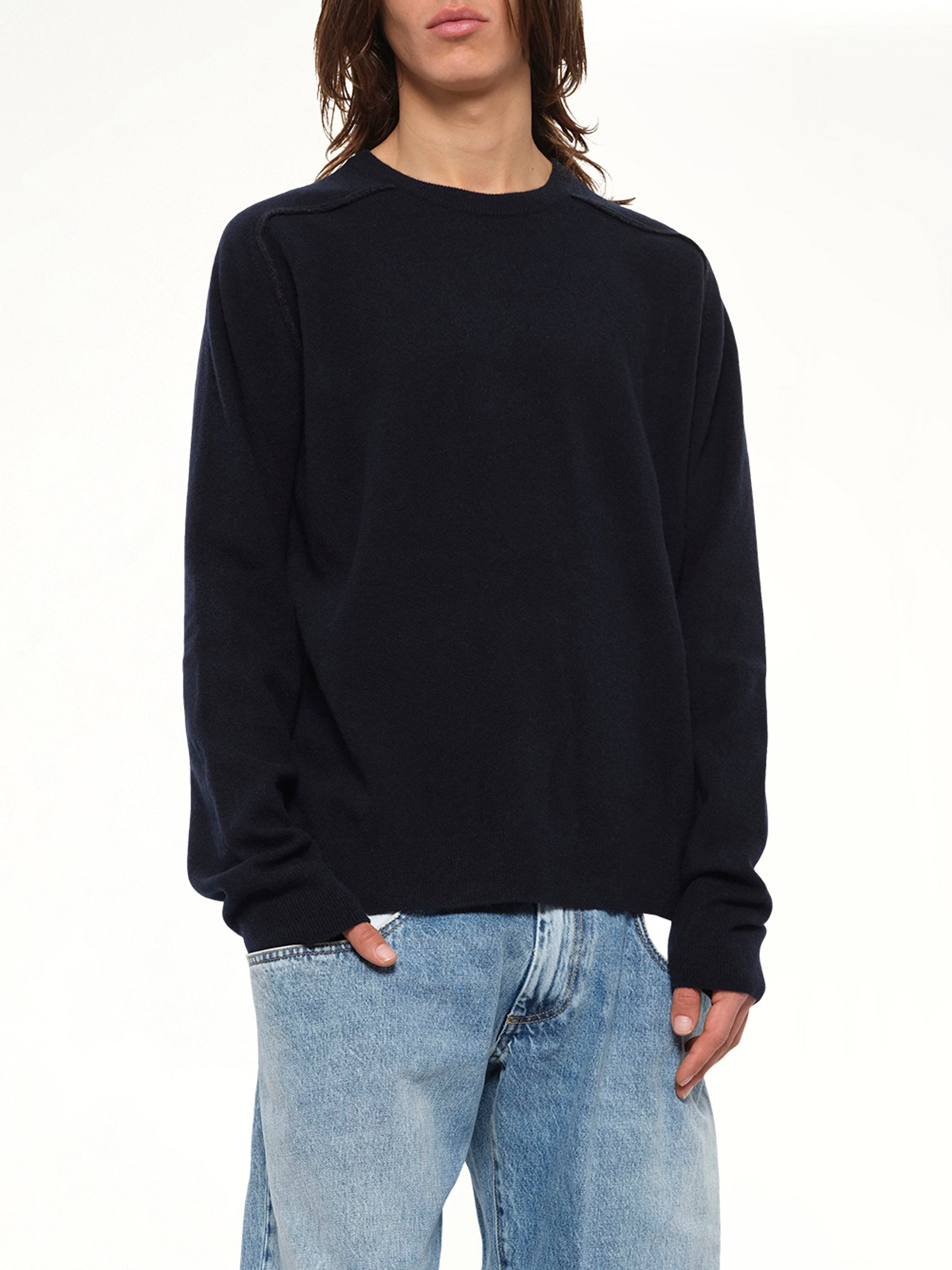Lambswool Sweater in Navy/Dark Grey