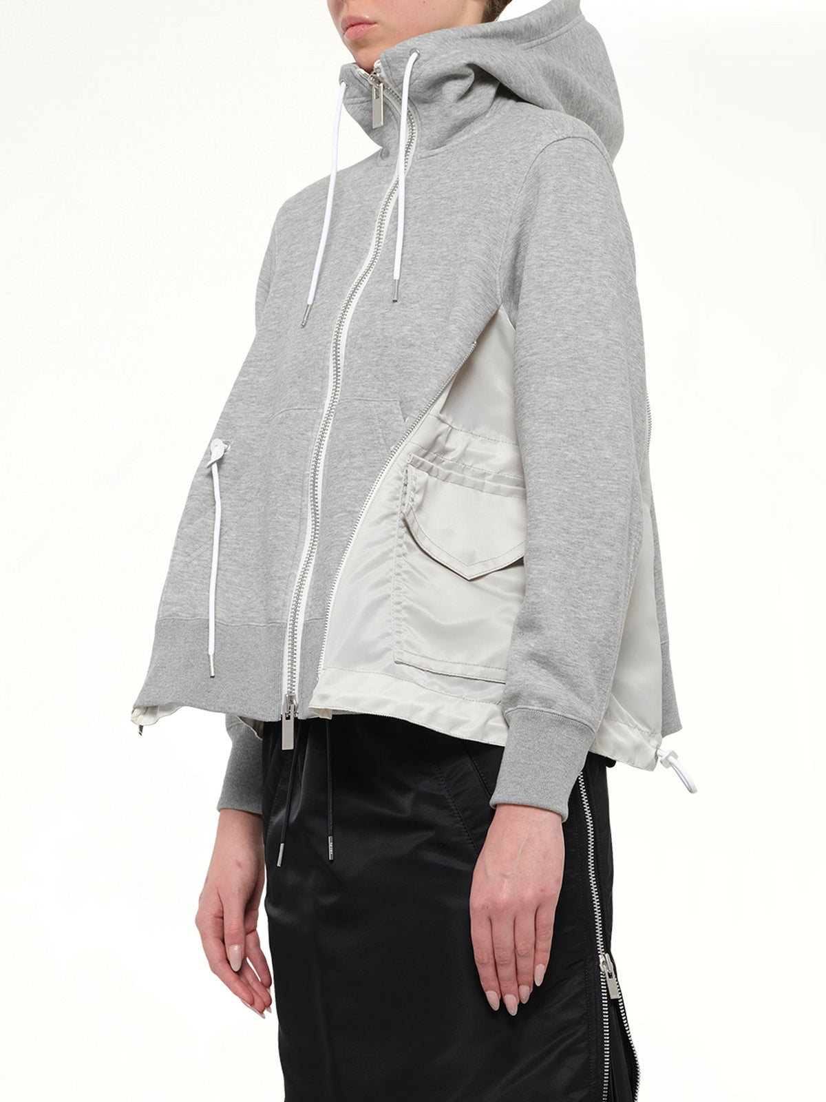 Sponge Sweat x Nylon Twill Hoodie in Light Gray
