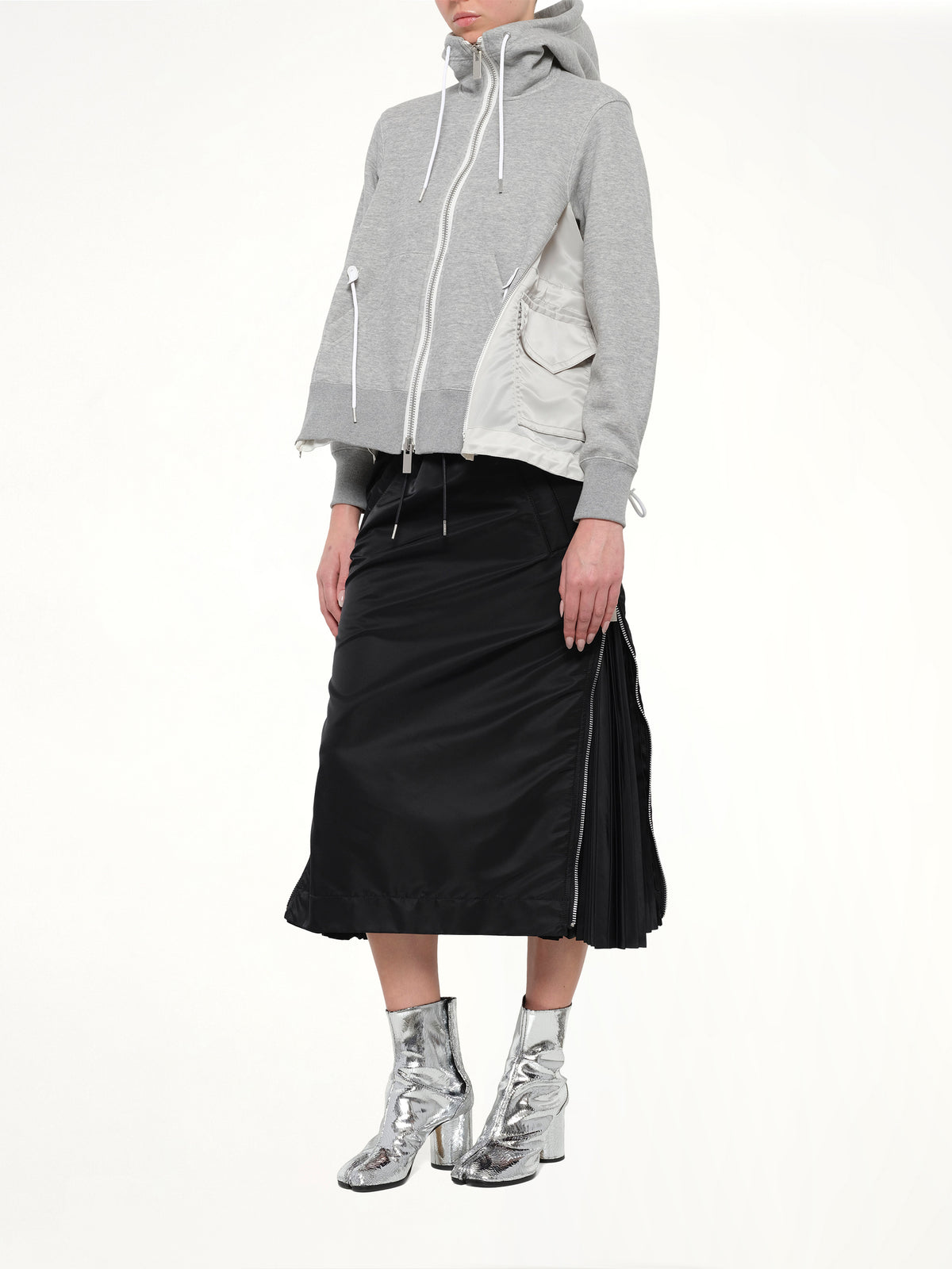 Sponge Sweat x Nylon Twill Hoodie in Light Gray