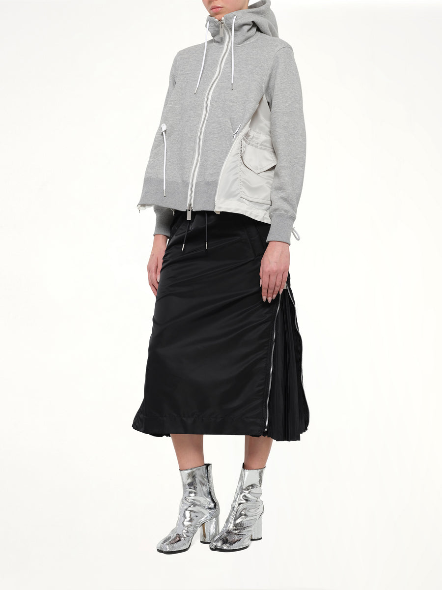 Sponge Sweat x Nylon Twill Hoodie in Light Gray