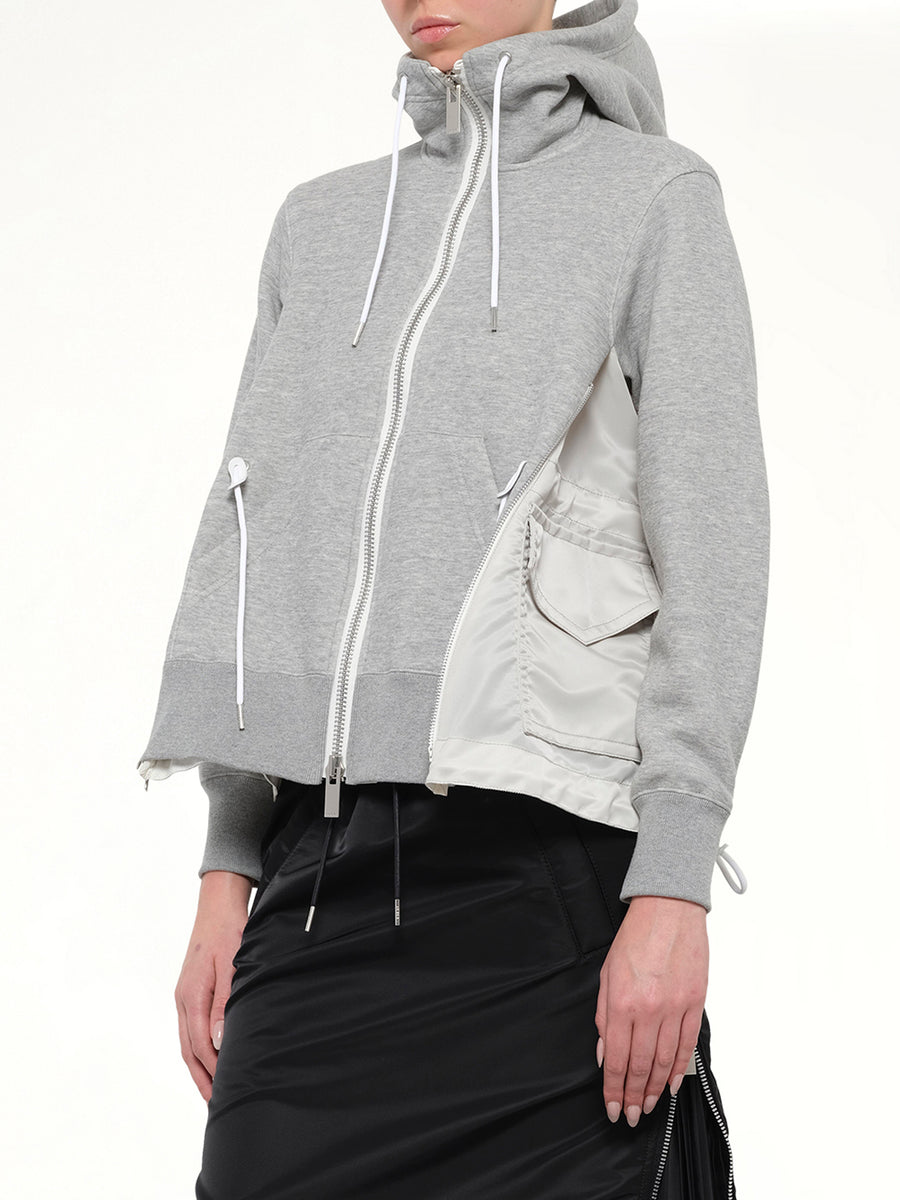 Sponge Sweat x Nylon Twill Hoodie in Light Gray