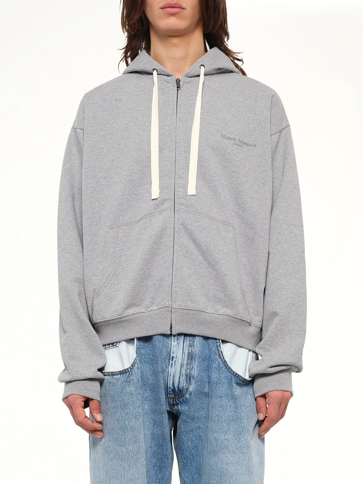 Logo Zip Hoodie in Grey Melange