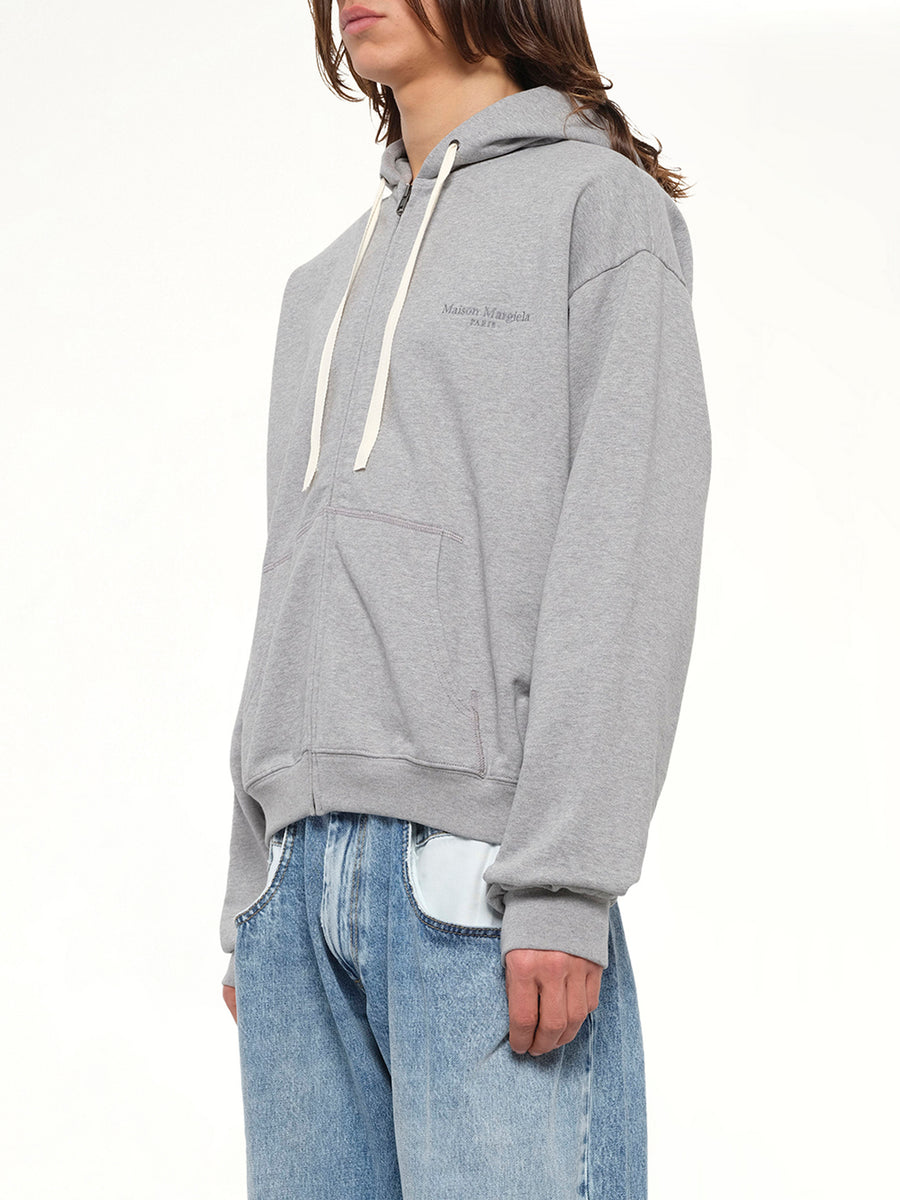 Logo Zip Hoodie in Grey Melange