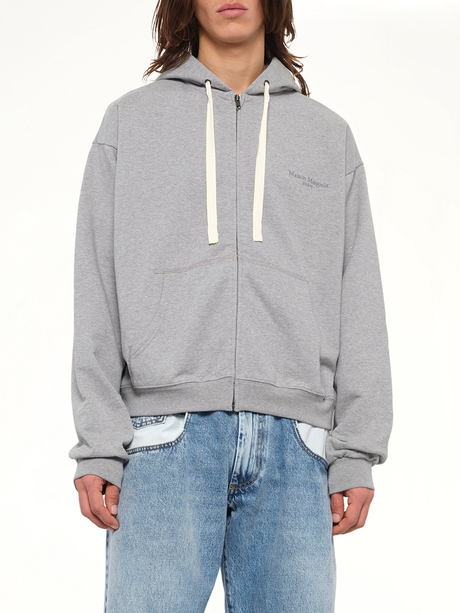Logo Zip Hoodie in Grey Melange