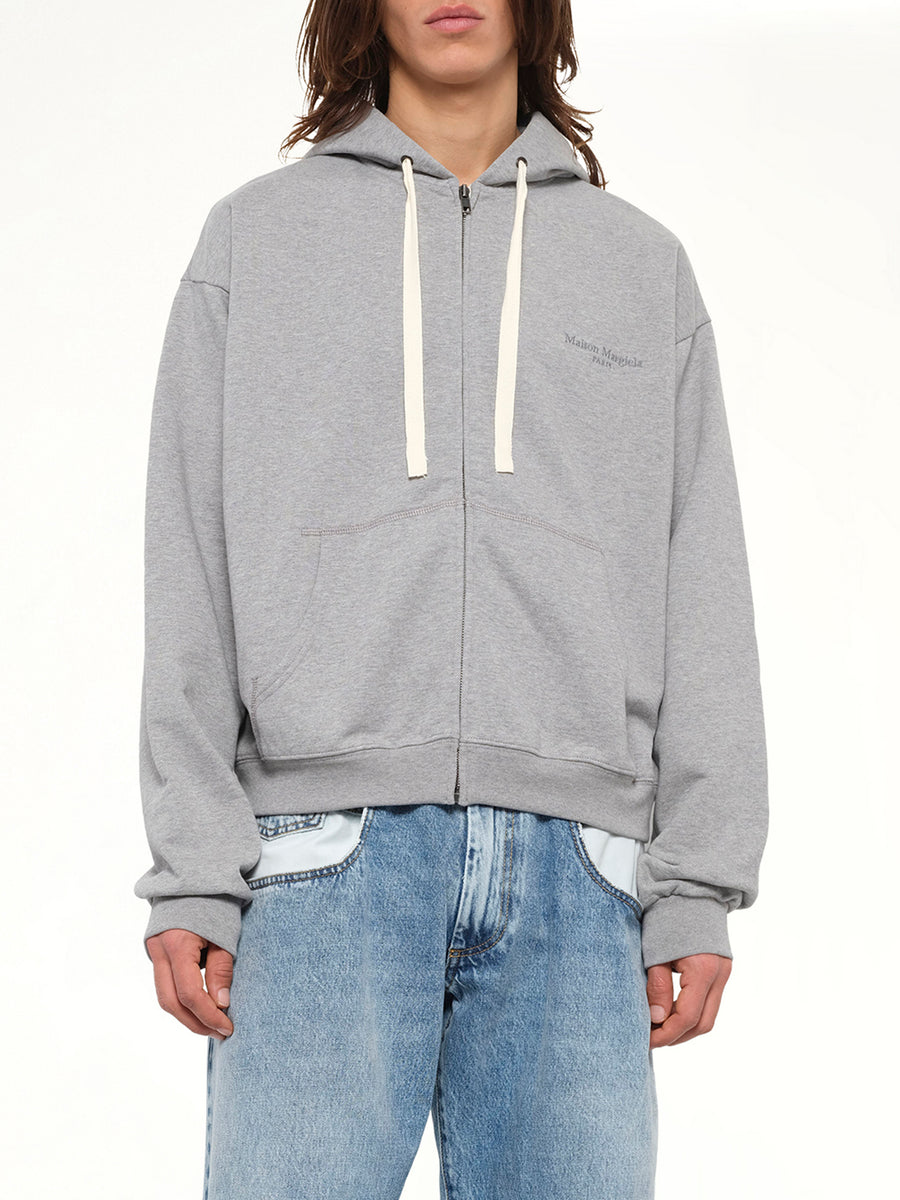Logo Zip Hoodie in Grey Melange