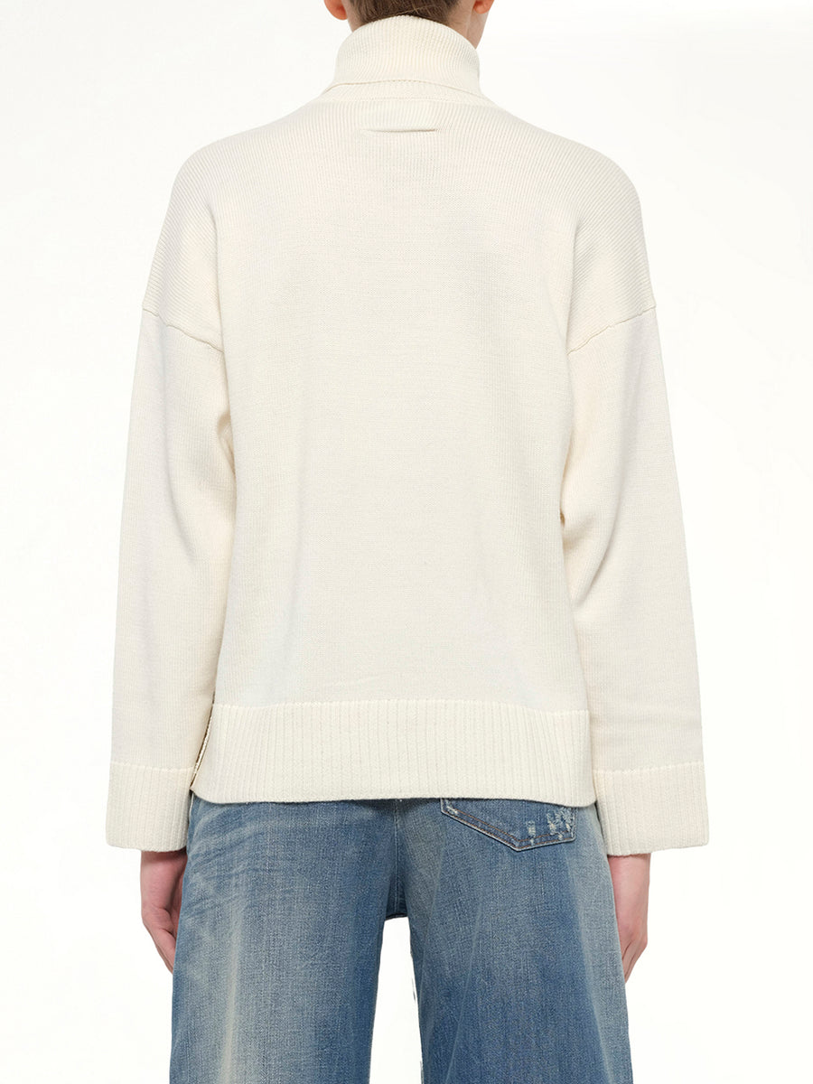 Moved Pattern Turtleneck in Off White/Khaki