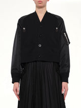 Nylon Twill x Cotton Knit Cardigan in Black