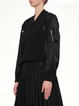 Nylon Twill x Cotton Knit Cardigan in Black