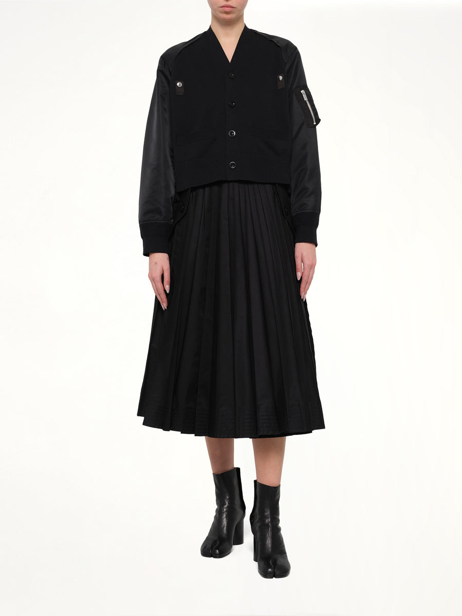 Nylon Twill x Cotton Knit Cardigan in Black