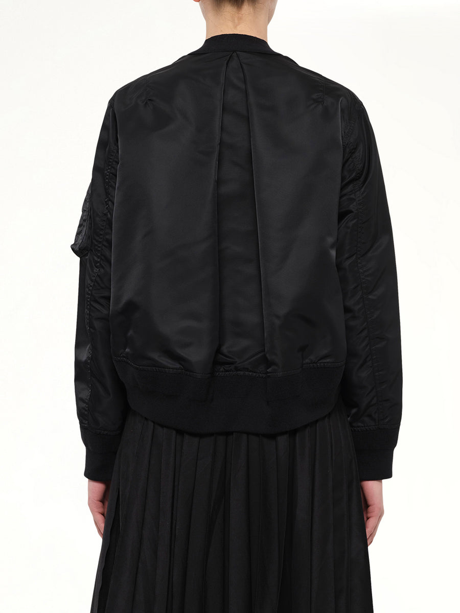 Nylon Twill x Cotton Knit Cardigan in Black