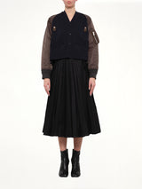 Nylon Twill x Cotton Knit Cardigan in Navy/Dark Khaki
