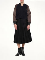 Nylon Twill x Cotton Knit Cardigan in Navy/Dark Khaki