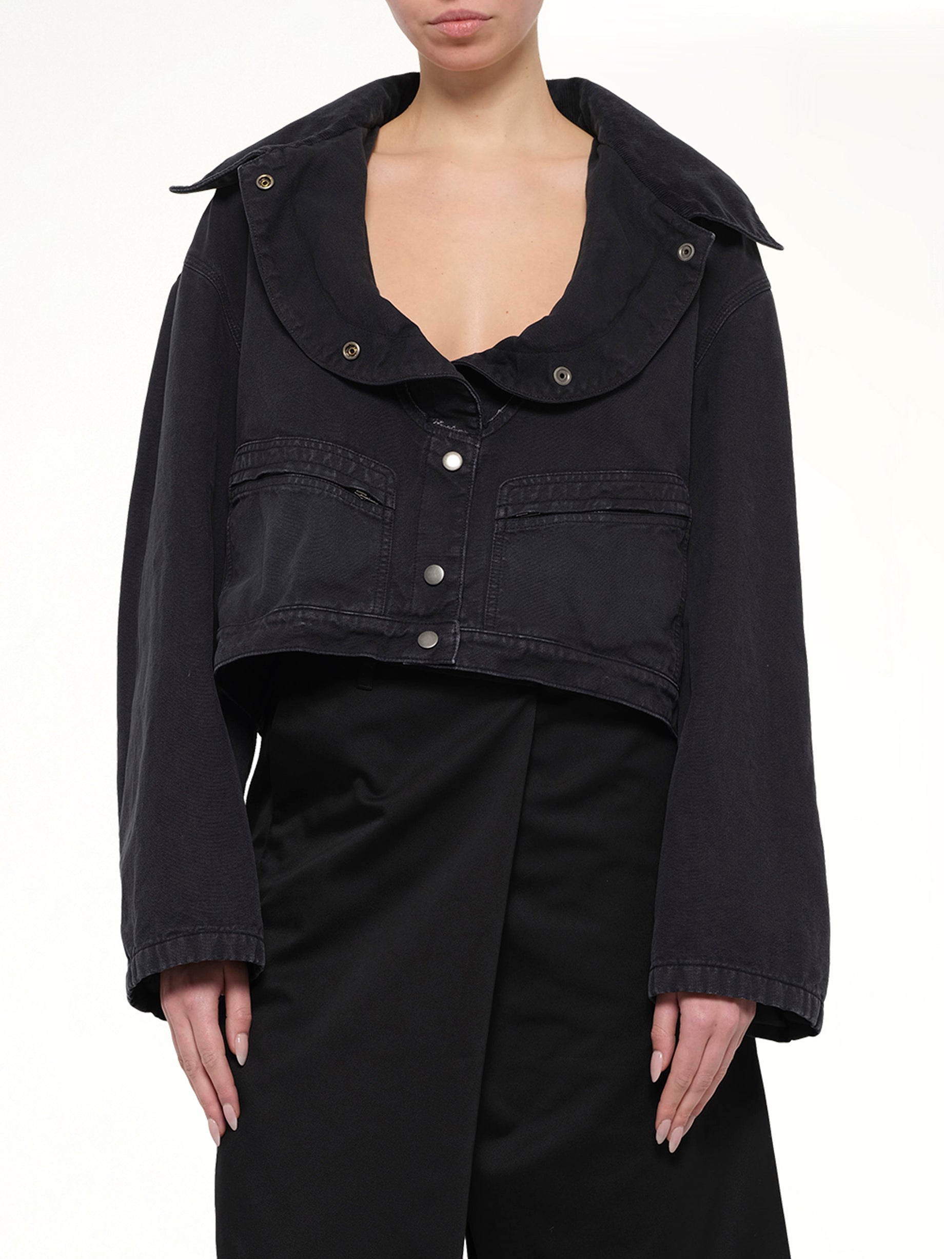 Open Neck Workwear Jacket in Vintage Black