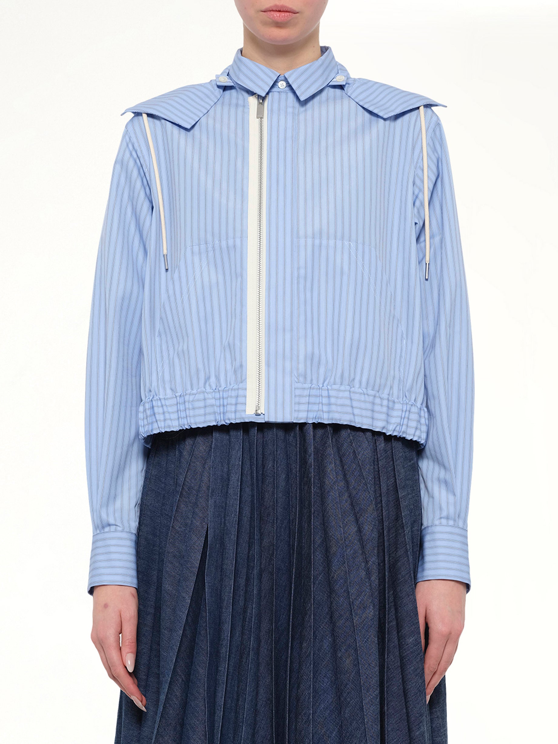 Womens Poplin Hoodie in Light Blue Stripe