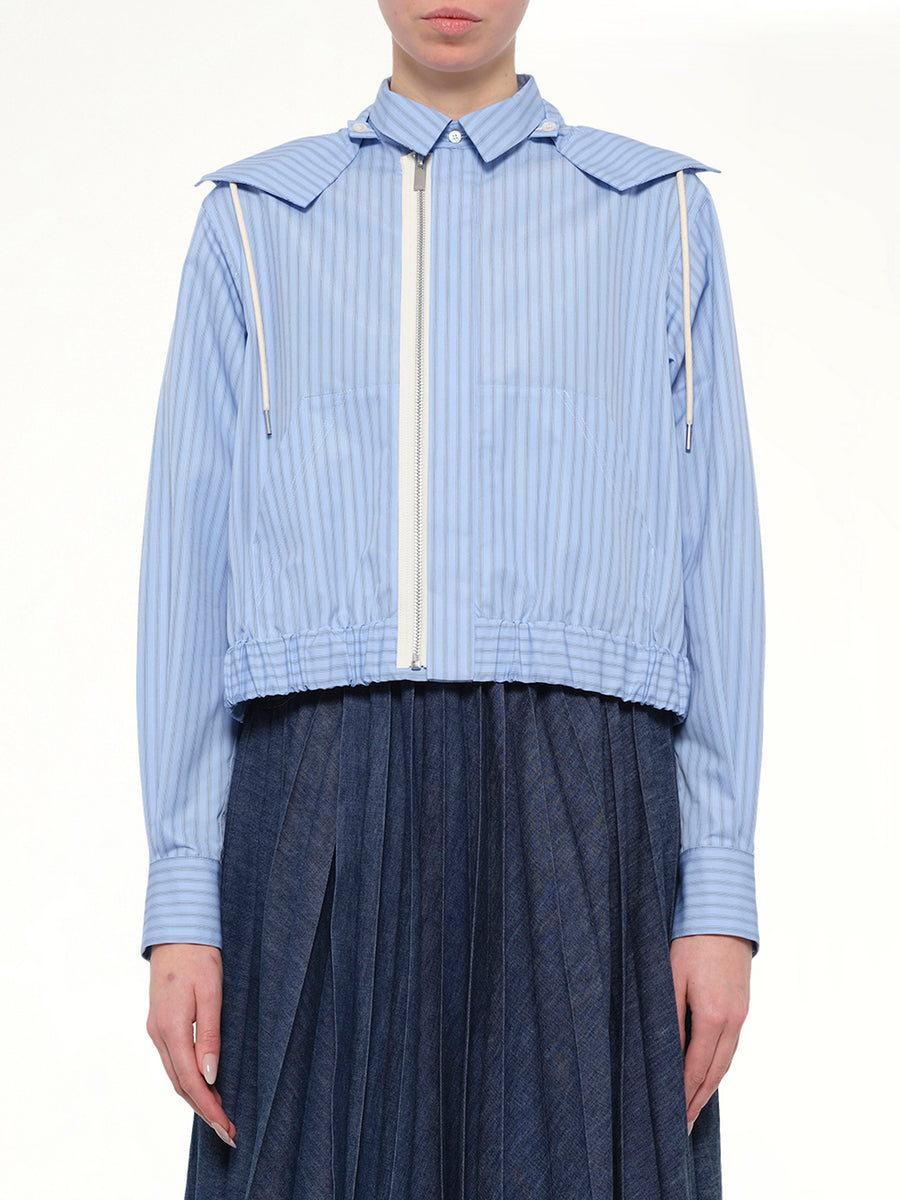 Poplin Hoodie in Light Blue Stripe
