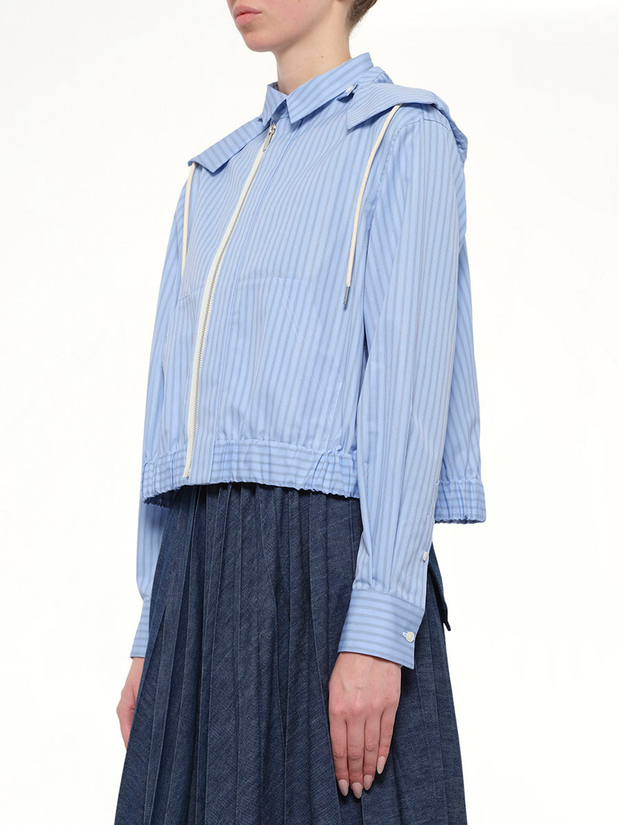 Poplin Hoodie in Light Blue Stripe