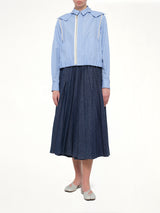 Womens Poplin Hoodie in Light Blue Stripe