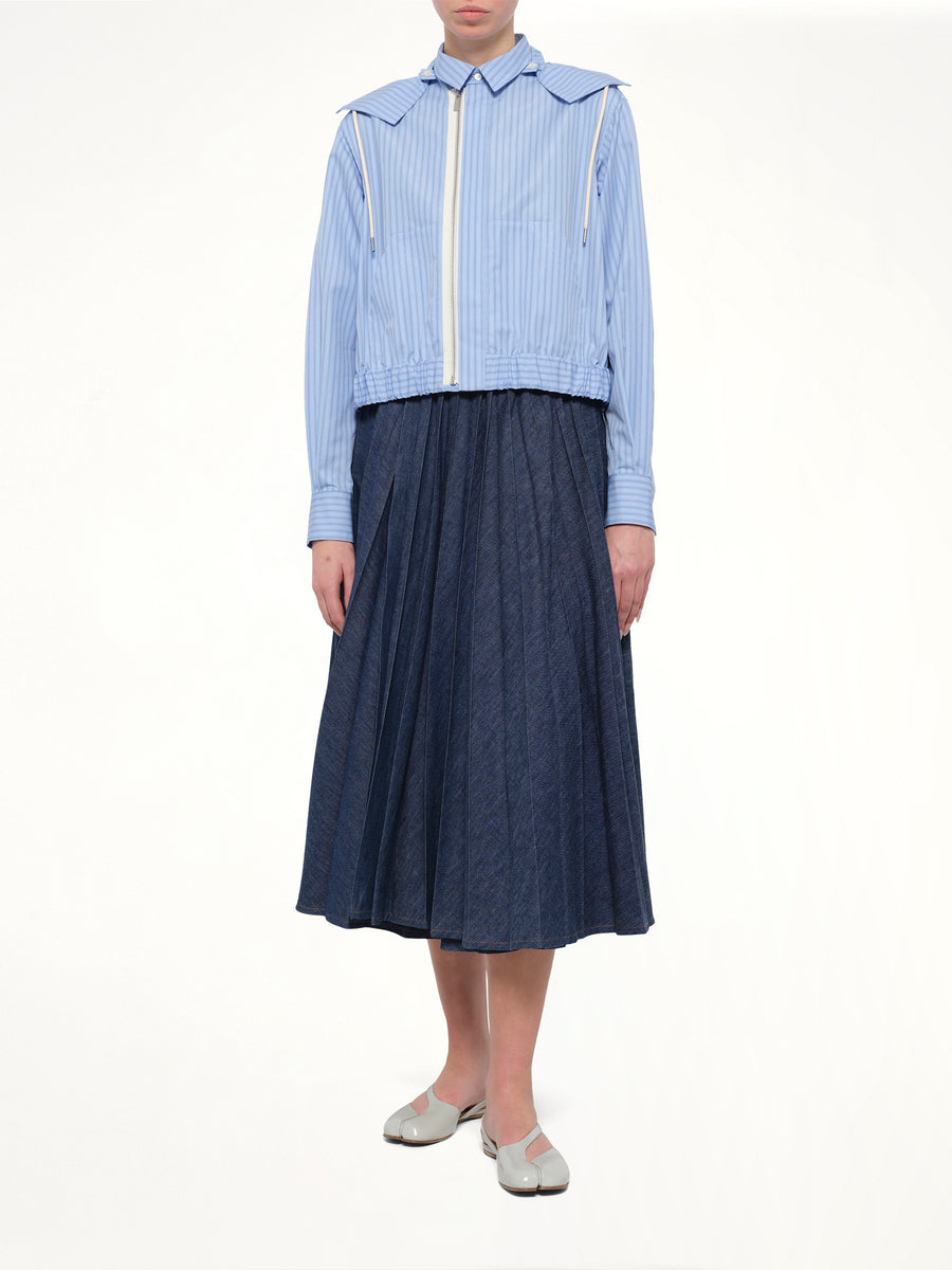 Poplin Hoodie in Light Blue Stripe